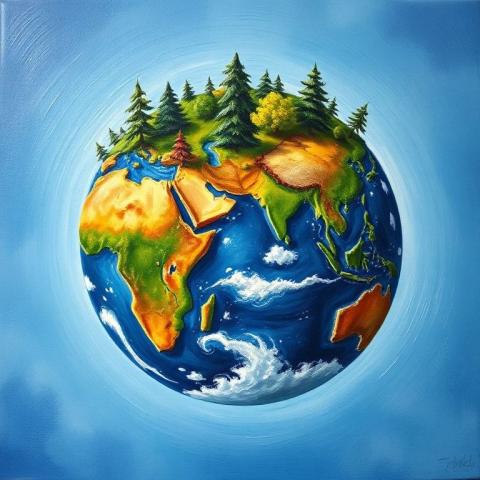 A picture of the earth with visible trees extending from the top