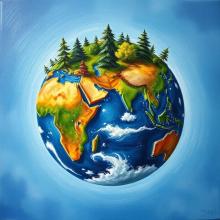 A picture of the earth with visible trees extending from the top